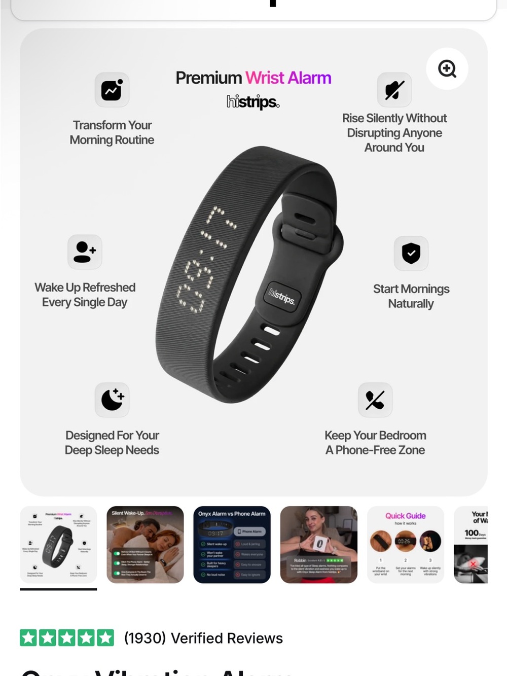 Premium Black Wrist Alarm with USB Charger - Picture 2 of 2